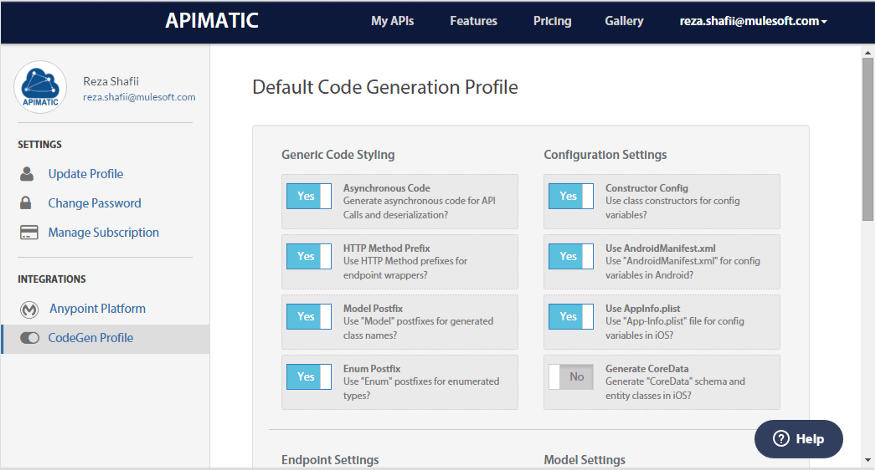 Default Code Generation Profile