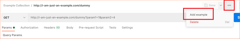 How to add a request-response example from the request UI in Postman